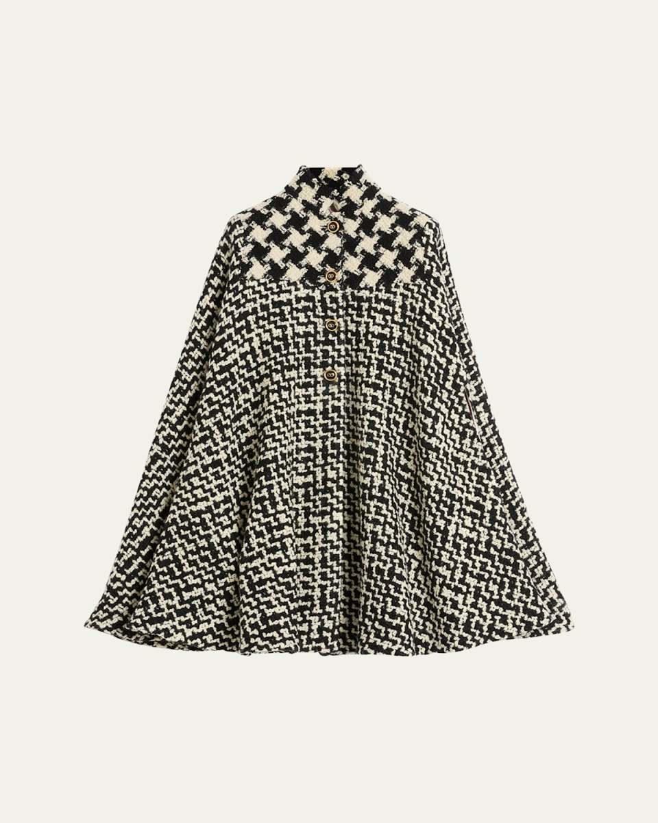 Tweed Houndstooth Wool Cape